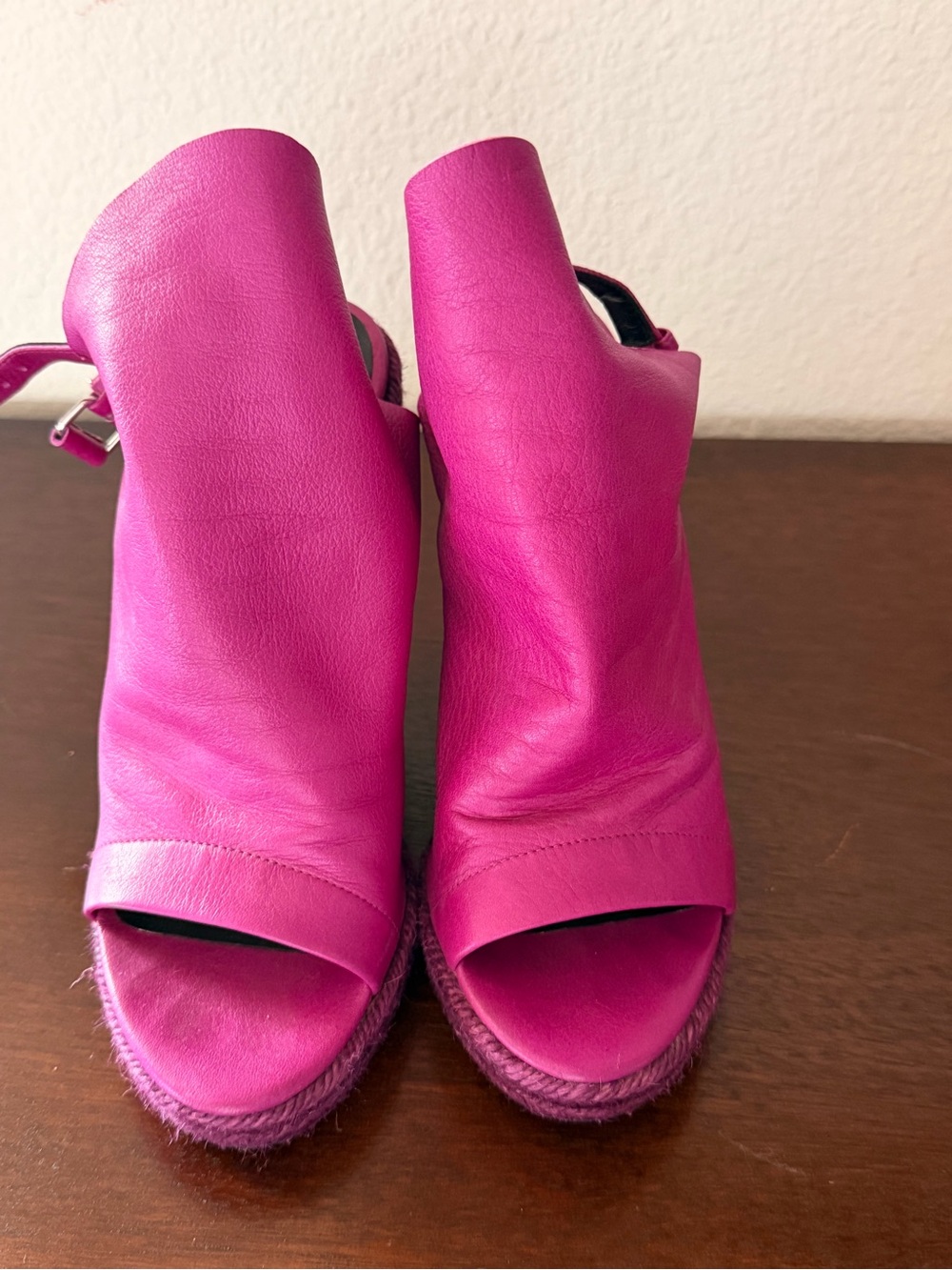 Balenciaga Fuchsia Leather Espadrille Wedge Sandals - Picture 3 of 4